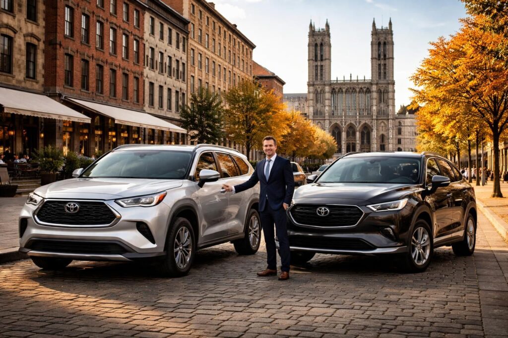 explorez montréal confortablement avec un chauffeur francophone à bord des élégants toyota highlander et mazda cx-9 pour une expérience personnalisée et mémorable.